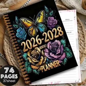 1-3 Year Planner (2026-2028), Monthly & Daily Organizer, Spiral Bound, Butterfly Floral Cover, Compact 5.5"x8.3", Ideal for Students, Business, Gifts