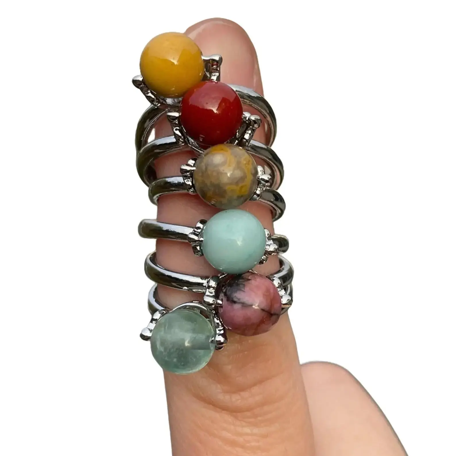 Gemstone Spinning Ring - Adjustable, Silver Plated - Anxiety, ADHD, Fidgets, Fidget Ring
