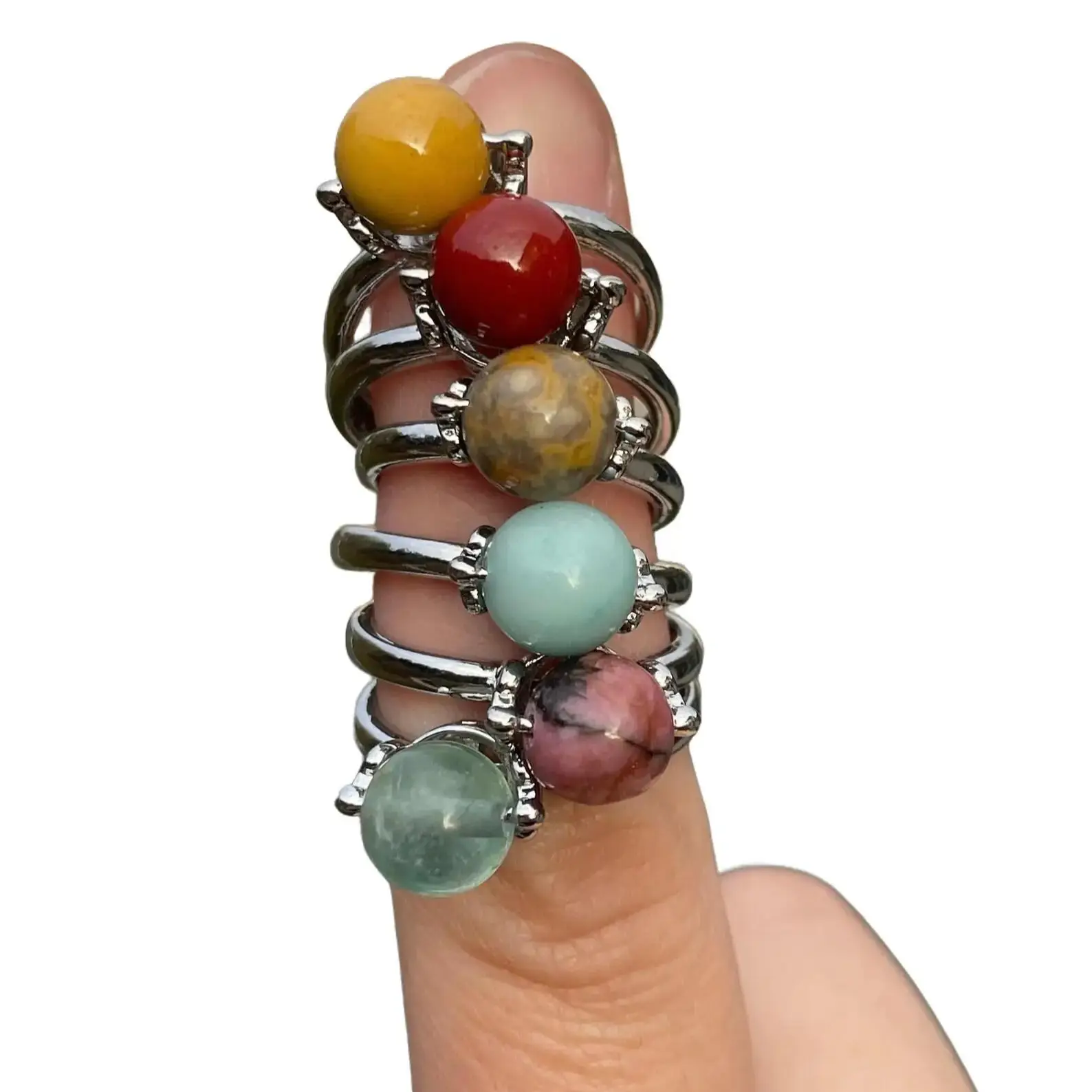 Gemstone Spinning Ring - Adjustable, Silver Plated - Anxiety, ADHD, Fidgets, Fidget Ring