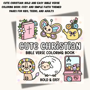 Cute Christian: Bold and Easy Bible Verse Coloring Book: Cozy and Simple Faith Themed Pages for Kids, Teens, and Adults