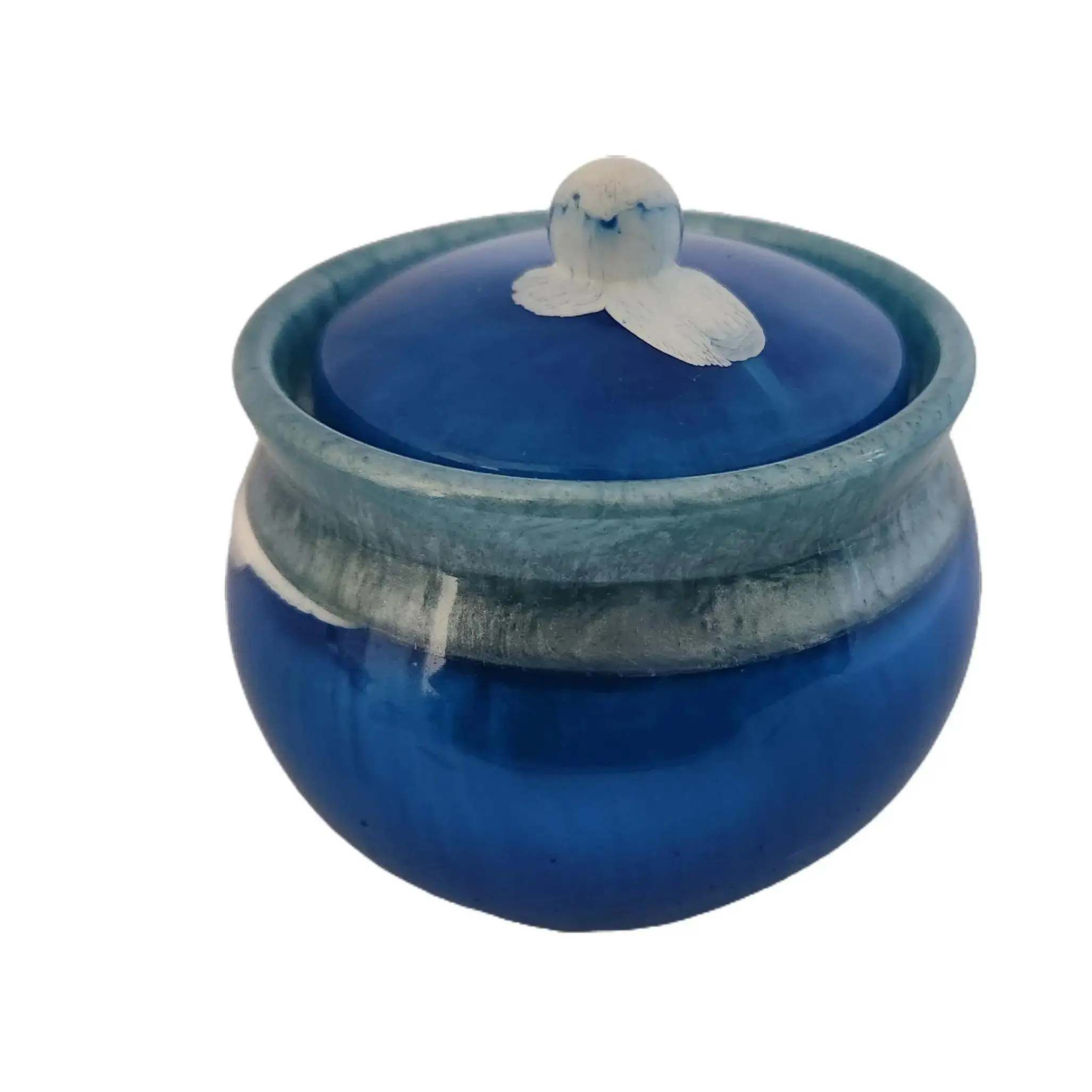 Handmade Blue & White Decorative Jar with Removable Lid - Functional Storage Jar for Candy, Jewelry, or Treasures - Bottles, Round