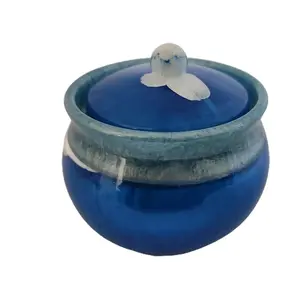 Handmade Blue & White Decorative Jar with Removable Lid - Functional Storage Jar for Candy, Jewelry, or Treasures - Bottles, Round