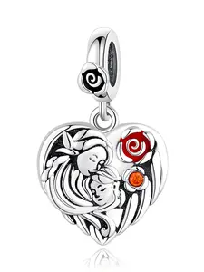 Silver Color Heart Rose Pendant Necklace, Copper Chain Jewelry Gift for Women, Elegant Design Suitable for All Occasions