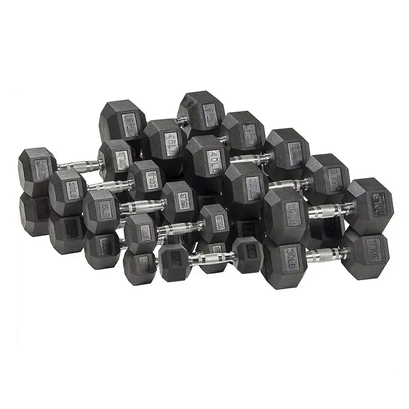 Ritkeep 10lb-45lb Six-sided Rubber Coated Hex Dumbbell rack Sets Weight Lifting Strength Training