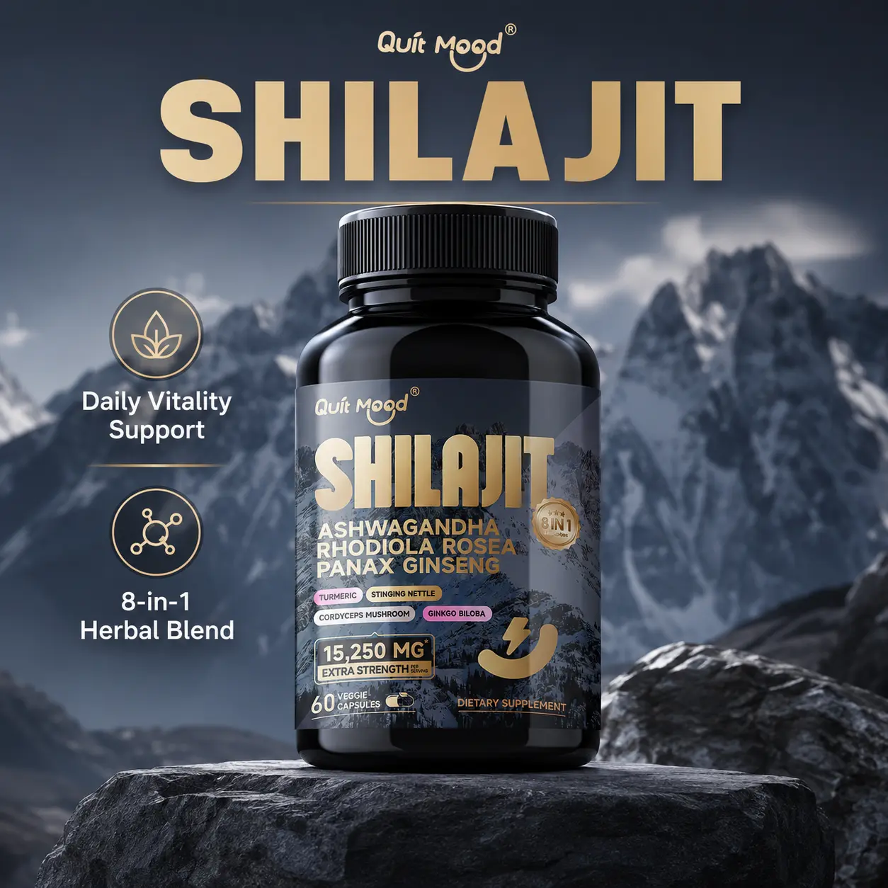 Ultra Strength Shilajit (9000mg Equiv.) & Ashwagandha (2000mg Equiv.) Capsules - 60 Count - All-in-One Energy, Focus & Stamina Support Formula Natural Herbal Extracts Performance Supplement Dietary Healthcare Fitness Edible