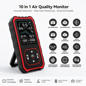 Home Office Air Quality Analyzer, 10-In-1 Detection, Formaldehyde, Harmful Gases, Carbon Monoxide Detector, Particles, Temperature Humidity Monitoring, Ip54 Durable Body
