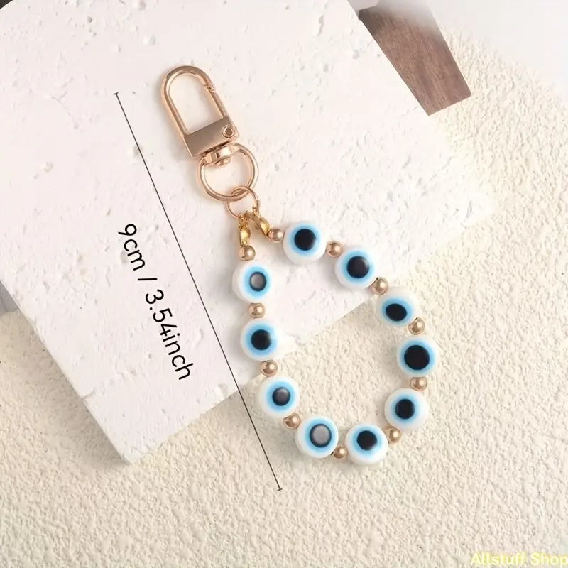 Evil Eye Beaded Keychain Set - Aesthetic Keychain with Circular Charm, Beaded Eyes, Festive Detail, Holiday-Ready Look, DIY Luggage & Bag Accessory, Ideal Gift for Ramadan, Plastic Pendant Key Ring Kit