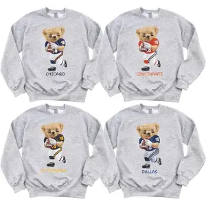 All Team Football Teddy Bear Sweatshirt - Vintage Sports Varsity Crewneck Pullover - Retro Football Game Day Sweater - Cozy Unisex Oversized Sweatshirt for Men Women