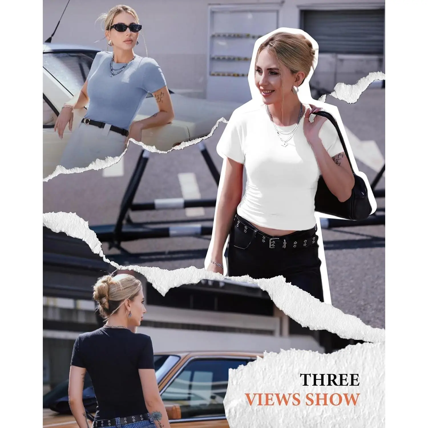 3 Pack Basic Tees for Women - Crew Neck Slim Fit Tight T Shirts Cute Y2K Trendy Crop Tops Clothes for Casual Summer 3 Pack Basic Tees for Women - Crew Neck Slim Fit Tight T Shirts Cute Y2K Trendy Crop Tops Clothes for Casual Summer