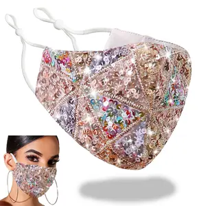 Sparkly Sequin Face Cover for Women, Glitter Cotton Sequins Reusable Masquerade Face Covering, Fashion Shiny Face Mask for Halloween, Cosplay, Parties, Nightclubs and Music Festivals