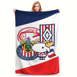A mascot printed flannel blanket, modern design style, perfect for bed, sofa, camping, nap and travel, super soft, comfortable and durable