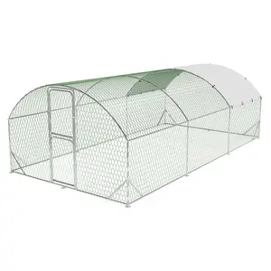 Large Chicken Coop Metal Chicken Run with Cover, with Double Door and Upgrade Tri-Supporting, Dome Shaped Walk in Fence Cage Hen House for Outdoor and Yard Farm Use(236''L x 118''W x 78.7''H)