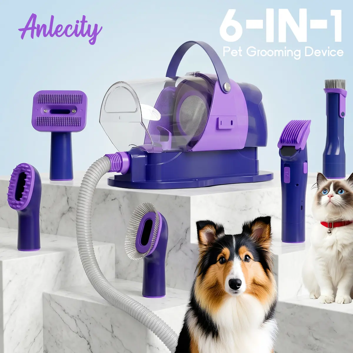 Professional Dog Grooming Vacuum with 3 Suction Modes, 6-in-1 Pet Groomer Kit with 3L Large Cup, Cordless Electric Clippers & 5 Grooming Tools, High-Efficiency Pet Hair Removal System for Dogs & Cats
