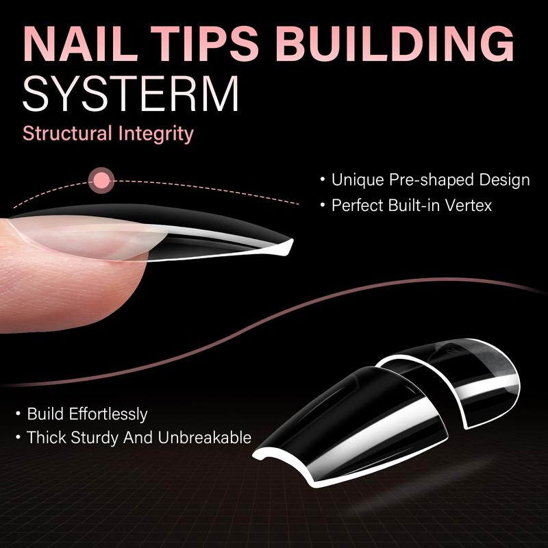Aillsa 2.0 Built-in Curve Fit 224pcs Clear Nail Tips Set, Mini UV Cure Lamp, 30g Strong Solid Nail Glue Medium Almond Full Cover Nail Extensions Thicker Acrylic Nails Pre-sculpted Press-On Nail gel x nail for Flat Nails TikTokShopBlackFriday