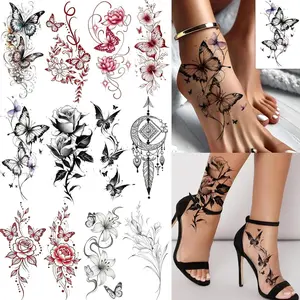 12 Sheets Butterfly & Floral Temporary Tattoos – Waterproof Rose Peony Stickers