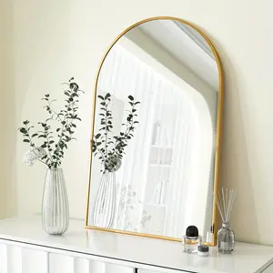 New Arch Mirror Bathroom Wall Mounted Mirrors Gold Vanity Mirror with Metal Frame for Bedroom Living Room Entryway Golden Aluminium Decor