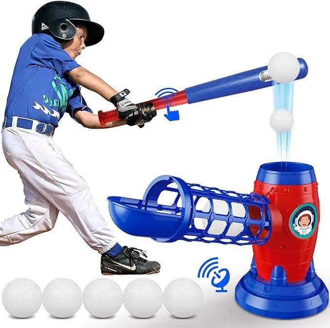 Ball Set for Kids Toddlers, Electric Automatic Baseball Pitching Machine Pitcher Machines, Tee Ball Set Baseball Tee for Kids Toddlers 3-5 5-8 3-12 Fun Outdoor