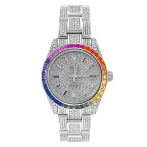 Rolex Oyster Perpetual 31 177200 Steel Custom Pave Diamond Rainbow Bezel & Dial WHT031340
