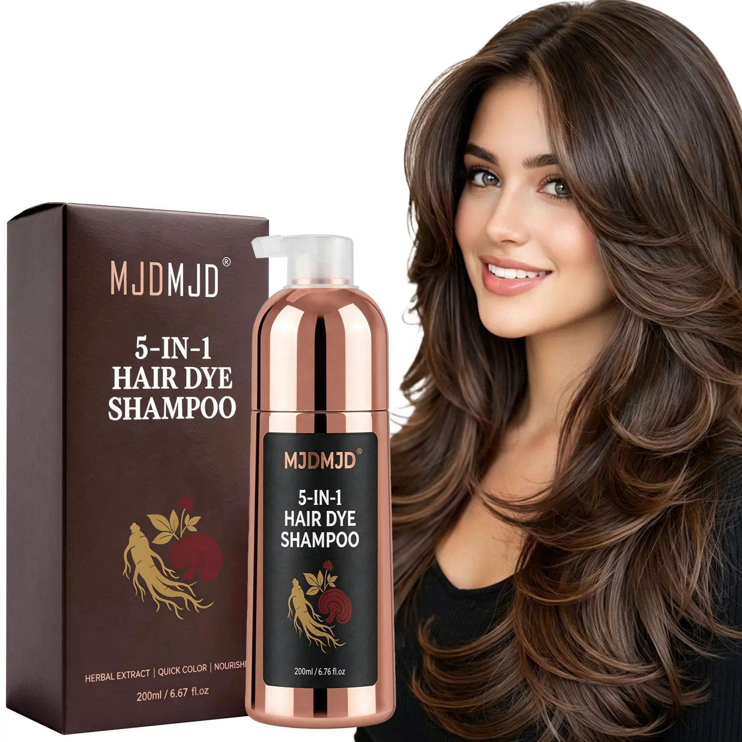 Instant Dark Brown Hair Dye Shampoo for Women & Men, 5-in-1 Hair Color Shampoo for Gray Hair Coverage, Natural Plant & Herbal Ingredients, Semi-Permanent Hair Coloring and Care, 200ML/6.67OZ