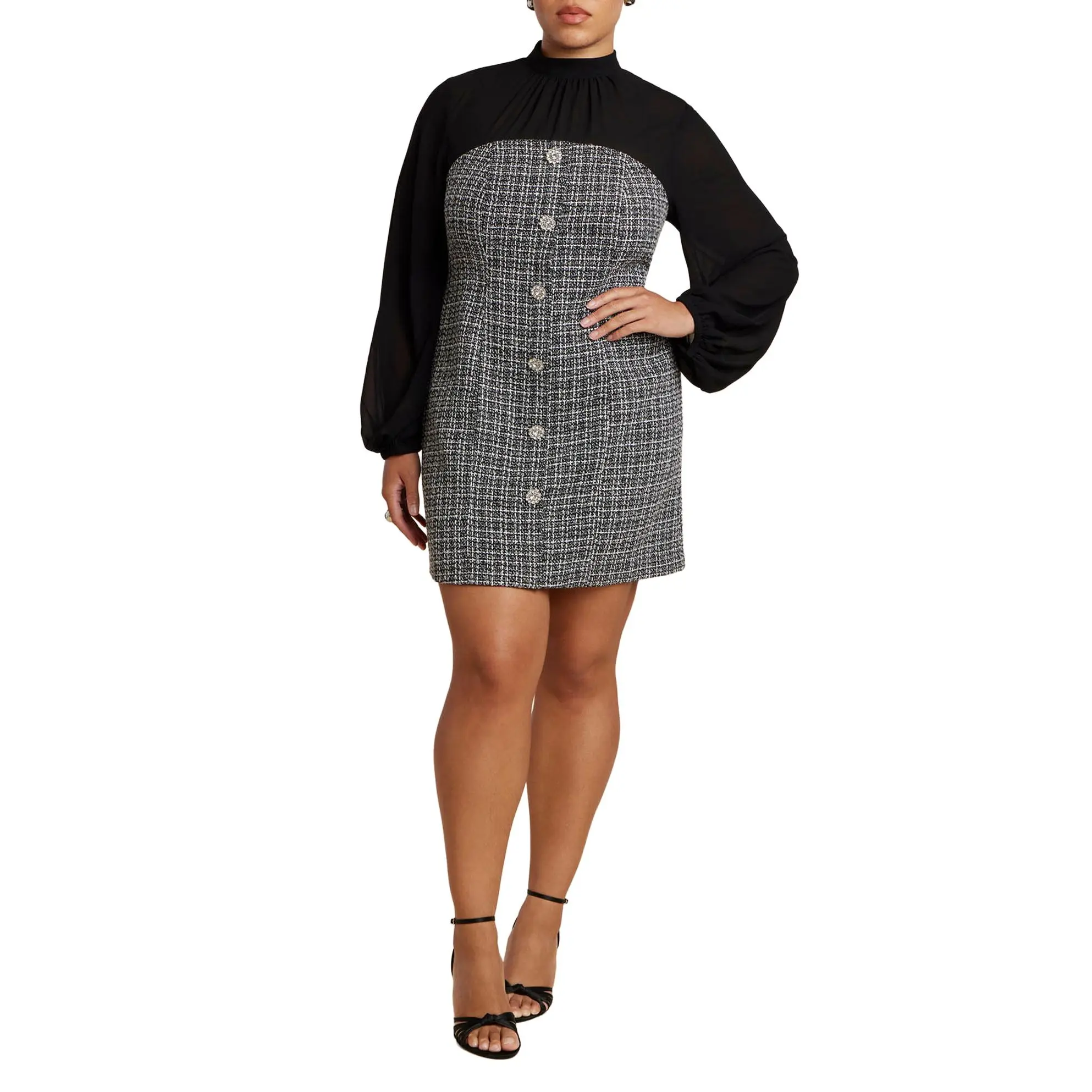 ELOQUII Women's Plus Size Tweed Twofer Mini Dress