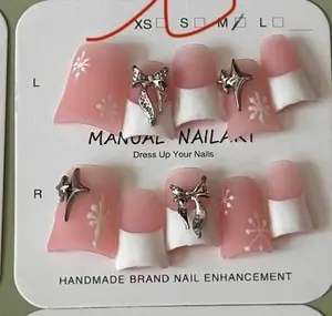 FY108-22-10 Pcs Handmade Duck Nails Snow Fairy Nails｜Star Snowflakes & Bow Carvings｜Xmas Party Must-Have