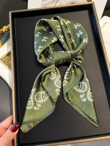 1pc Paisley Floral Printed Bohemian Style Bandana, Women's Faux Silk Head Scarf, Fashion Accessory For Spring/Summer, Versatile For Daily Decoration For Dress