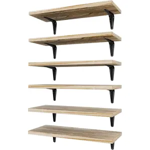 Floating Shelves for Wall Set of 6, 15.7in Wood Wall Shelf for,, Bedroom,, Book,, Living Room - Rustic Brown(fs-40-l)
