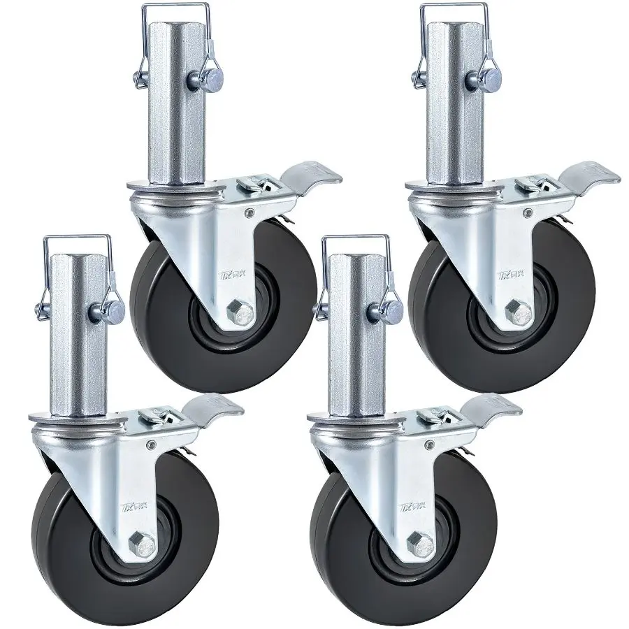 【Summerfinds】 VEVOR 4 Pack 5Inch Scaffolding Rubber Swivel Caster Wheels with Dual Locking Heavy Duty Casters 1.26 Inch Square Stem 440LBS Capacity per Wheeldealsforyoudays, Wheels Tool Kits