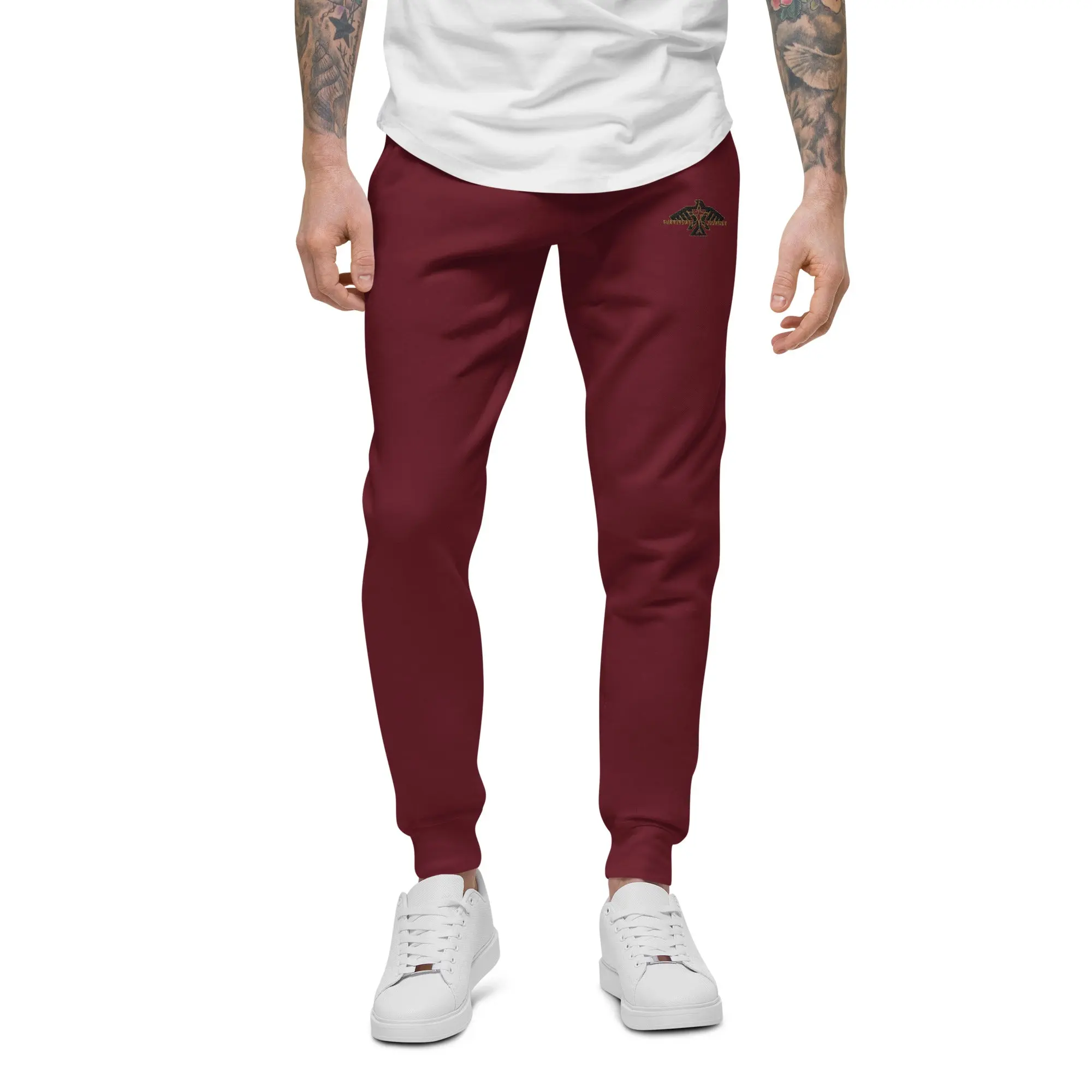 S.J. Logo Unisex Fleece Joggers in Burgundy with Logo Detail and Comfortable Fit