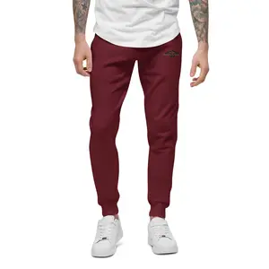 S.J. Logo Unisex Fleece Joggers in Burgundy with Logo Detail and Comfortable Fit