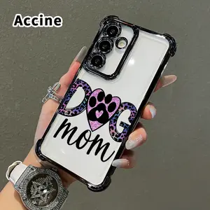 Phone Case Compatible with Samsung Galaxy S26 Ultra S24 Plus S25 S22+ FE Edge Dog - Mom Love Four Corners Air Cushion Pattern Anti-drop Cell Electroplated Transparent Silicone Cover