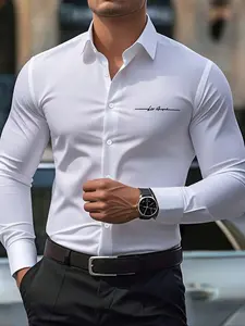 Men's Formal Classic Long Sleeve Shirt with Signature Pattern, Business Casual Style, Ideal for Daily Commute and Light Social Events, Casual Button Down