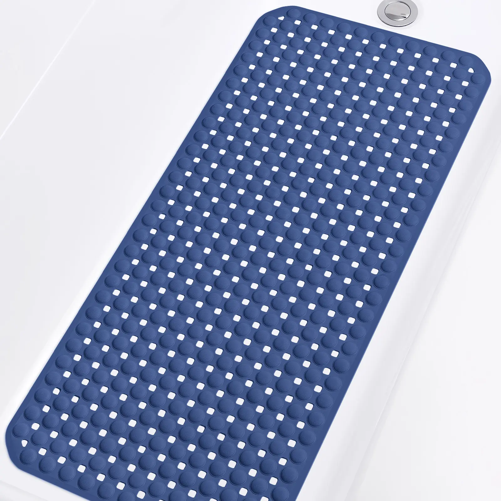Soft TPE Non Slip Bathtub Shower Mat 35×16 Inch, Premium Tub Floor Liner with Strong Suction Cups & Fast Drain Holes, Foot Massage Nodules, Machine Washable Comfort Bath Mat, Better Than Cheap PVC Mats