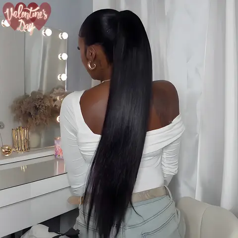Frodio 100% Human Hair Natural Black Straight Ponytail Hairstyle Extension Ponypop Ponytail Wrap Around Ponytail - Destiny TikTokShopBlackFriday #summervibes#SohoChic