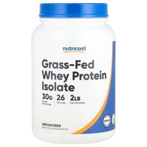 Nutricost Grass-Fed Whey Protein Isolate, Unflavored, 2 lb (907 g)
