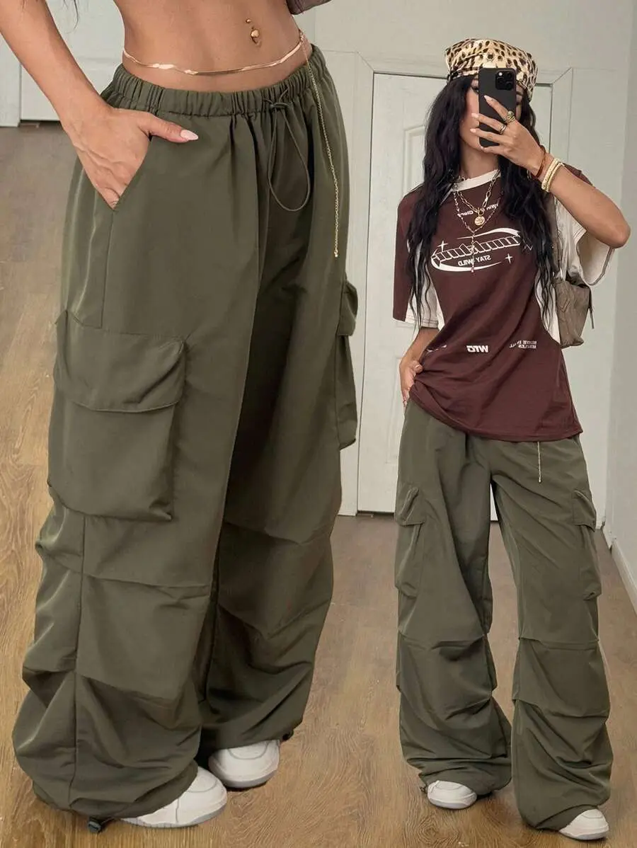LUNA LAYER Womens Y2K Low Rise Parachute Cargo Pants