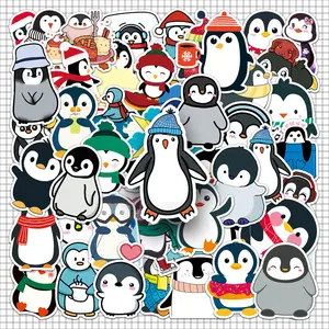 Cute Penguin Pattern Sticker, 100pcs/set Repeated Cartoon Penguin Decorative Sticker, Decorative Sticker for Travel Case, Refrigerator, Water Bottle, Ornaments