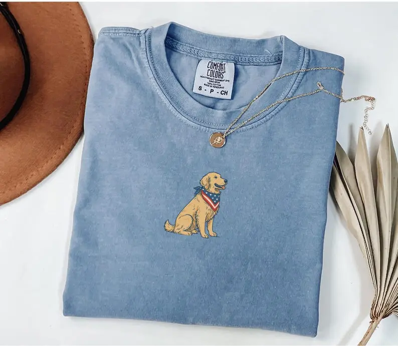 Comfort Colors 4th of July Shirt Golden Retriever Tshirt Golden Mama American Dog Lover Independence Day Patriotic Red White Blue USA Tee