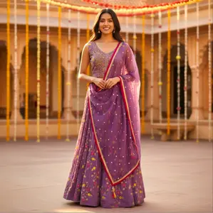 Zari and crystal-embroidered lehenga choli set