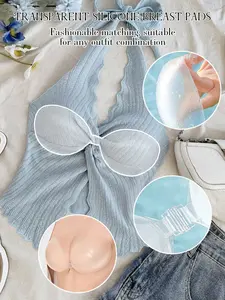 Transparent Invisible Strapless Bra, Push Up Full Coverage, Unlined Feather Pattern, Suitable for All Cup Sizes, Casual Wear