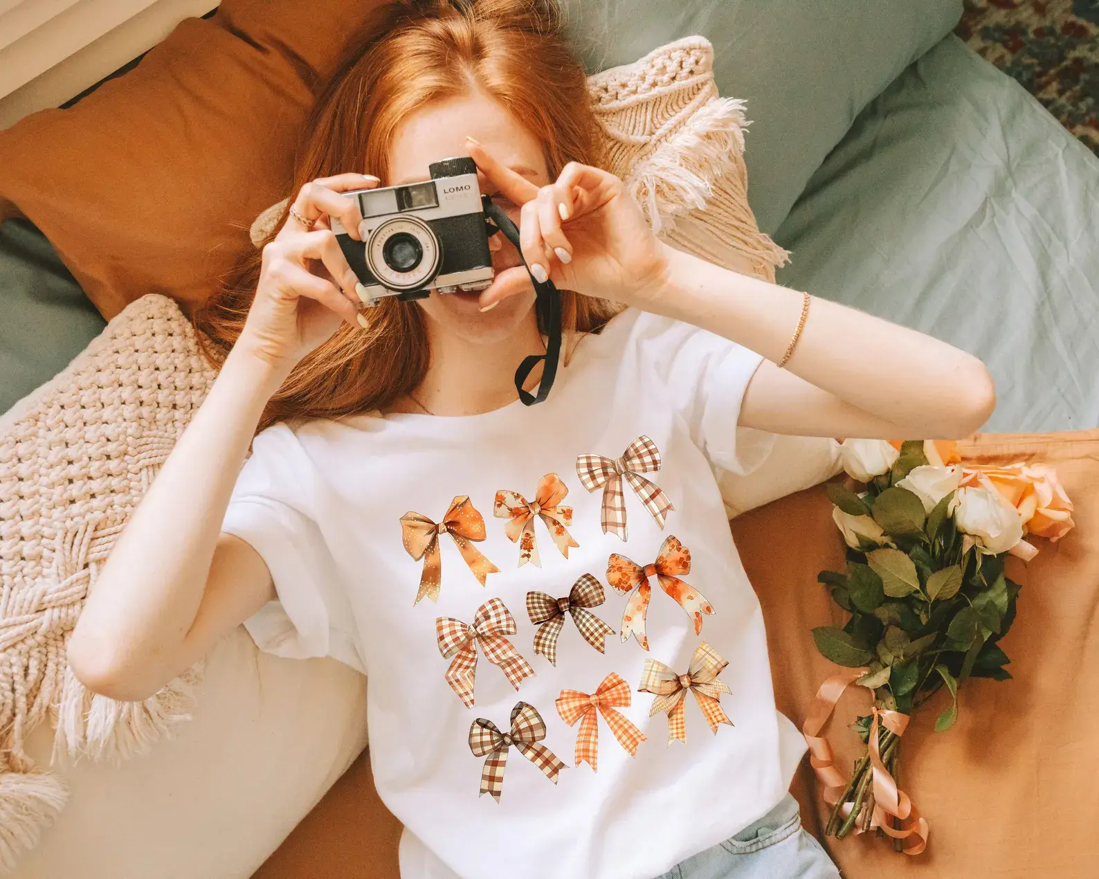 Retro Fall Shirt for Women, Coquette Bow Aesthetic Sweater, Cute Autumn Sweatshirt, Thanksgiving Shirt, Pumpkin Shirt, Fall Lover Gift