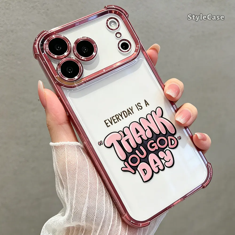 Thank You God Day Phone Case for iPhone 17 16 15 14 13 12 11 Pro Max Plus Air, Christian Faith Quote Clear TPU Shockproof Metallic Edge Cover Religious Gift DDSJ260627027