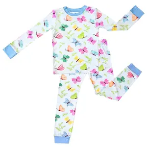 Zip N' Bear Bamboo Pajama Set Buttery Soft 2 Piece PJs for Girls Kardashian Favorite - Blossoming Butterfly (3 Free Underwear)