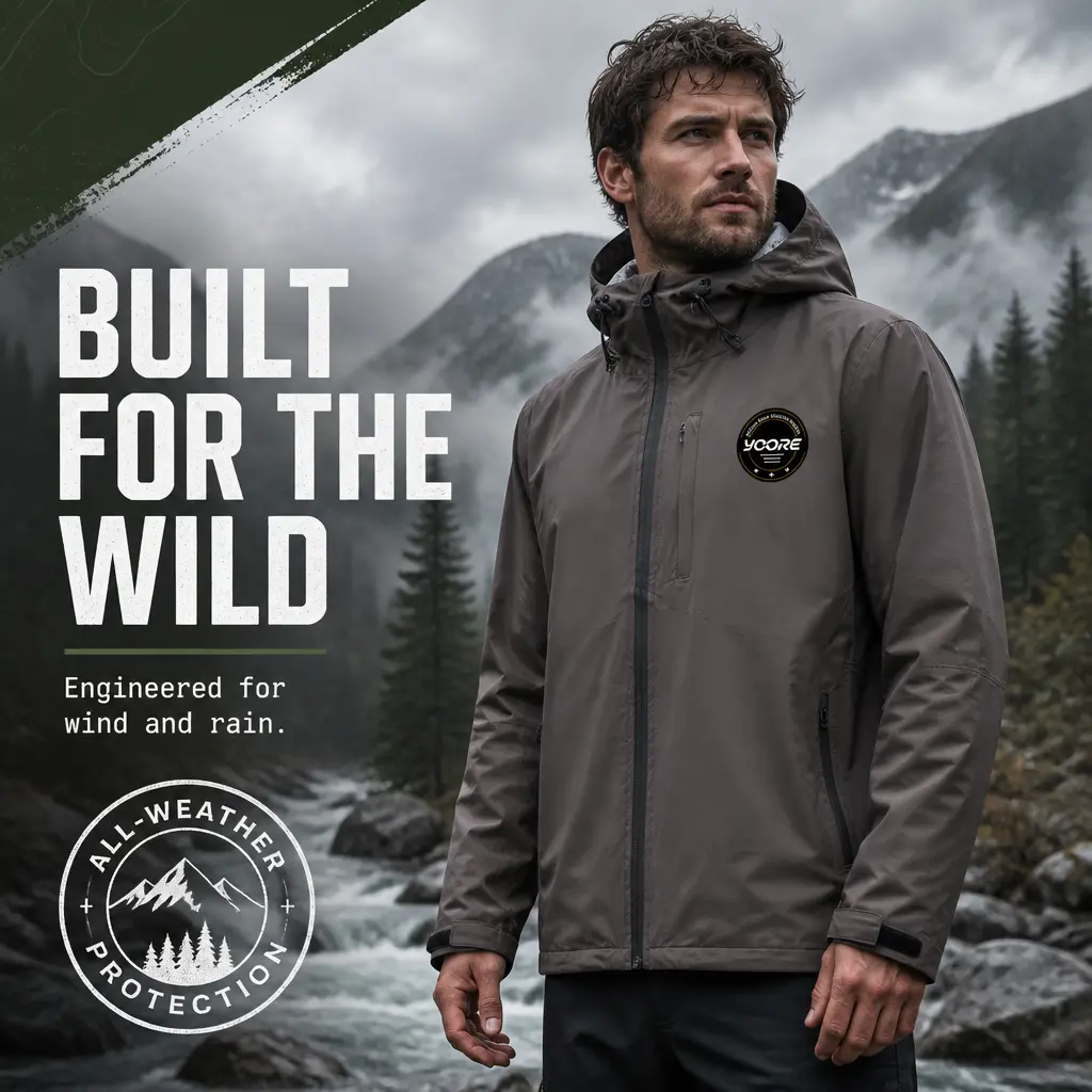 Waterproof Hooded Jacket Windbreaker Loose Fit All-Weather Storm Shield 10000mm Breathable Tech Membrane for Men