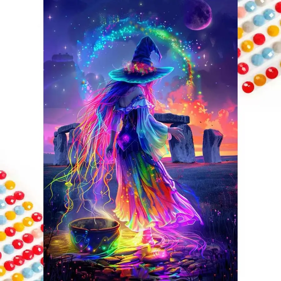 5D DIY Full Drill Round Diamond Painting - Diamond Painting Kit Wizard, Rainbow Mosaic Canvas DIY Wall Art, Home Wall Decoration