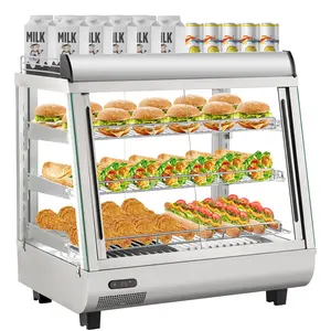 Garvee Commercial Food Warmer Display Case, Countertop Warmer Display Case, Commercial Food Warmer With Adjustable Shelves, Glass Sliding Doors, 3 Tier Electric Heated Display Cabinet