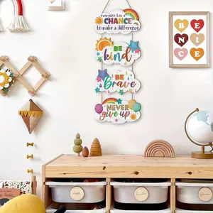 Set of 4 Cute Sun and Cloud Wooden Wall Art Decor, Bohemian Style Rainbow Cloud Sign, Playful Kids Room Decoration