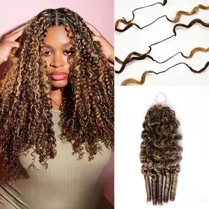 Miracle Knots Boho Crochet Hair 4/27 Mixed Brown Highlight Burmese Spiral Curly Human Hair Soft Feather Crochet Braid Extensions for Women