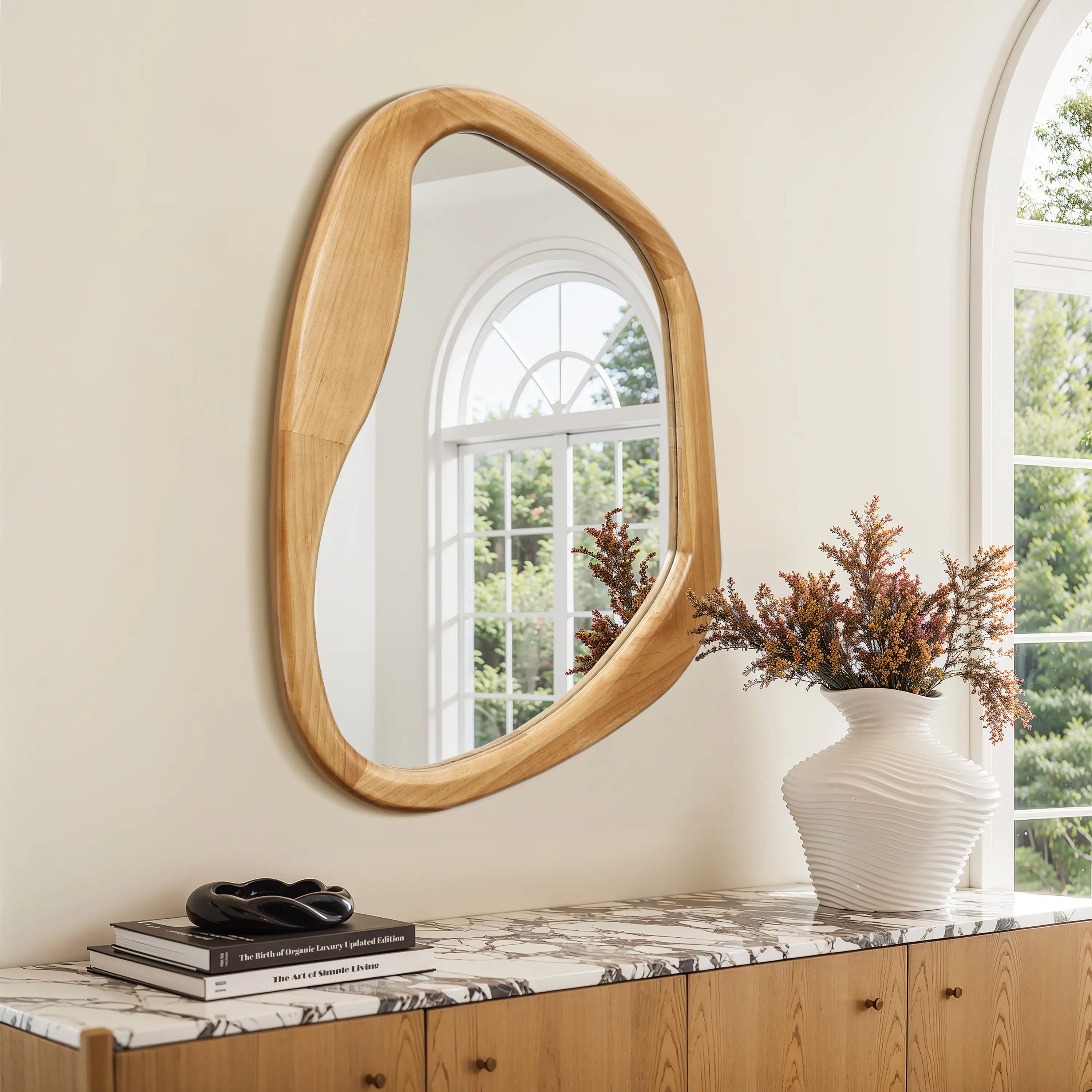 31.5" Asymmetrical Drift Pine Wood Wall Mirror
