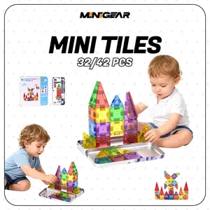 MiniGear Magnetic Tiles Magnetic Blocks Building ToyPortable Mini Magnetic Tiles Travel Set 32/42 Pieces Montessori Toys Birthday Gift Christmas Gift for Kids Girls and Boys Ages 3-12 Years Old Preschool Classroom Must Haves